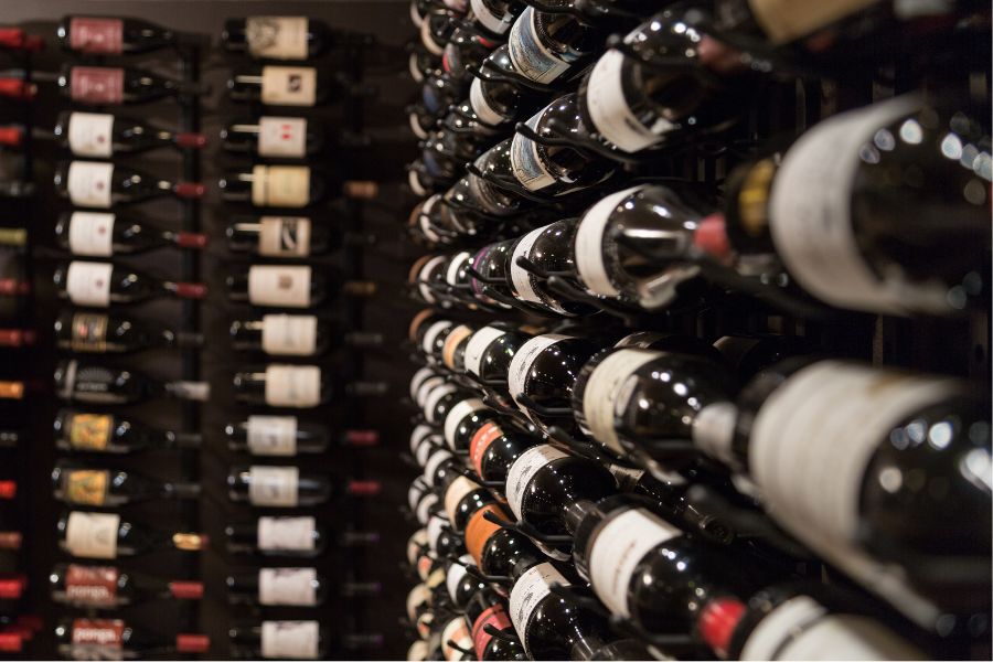 Wine bottles displayed in Glen Gordon Manor wine cellar