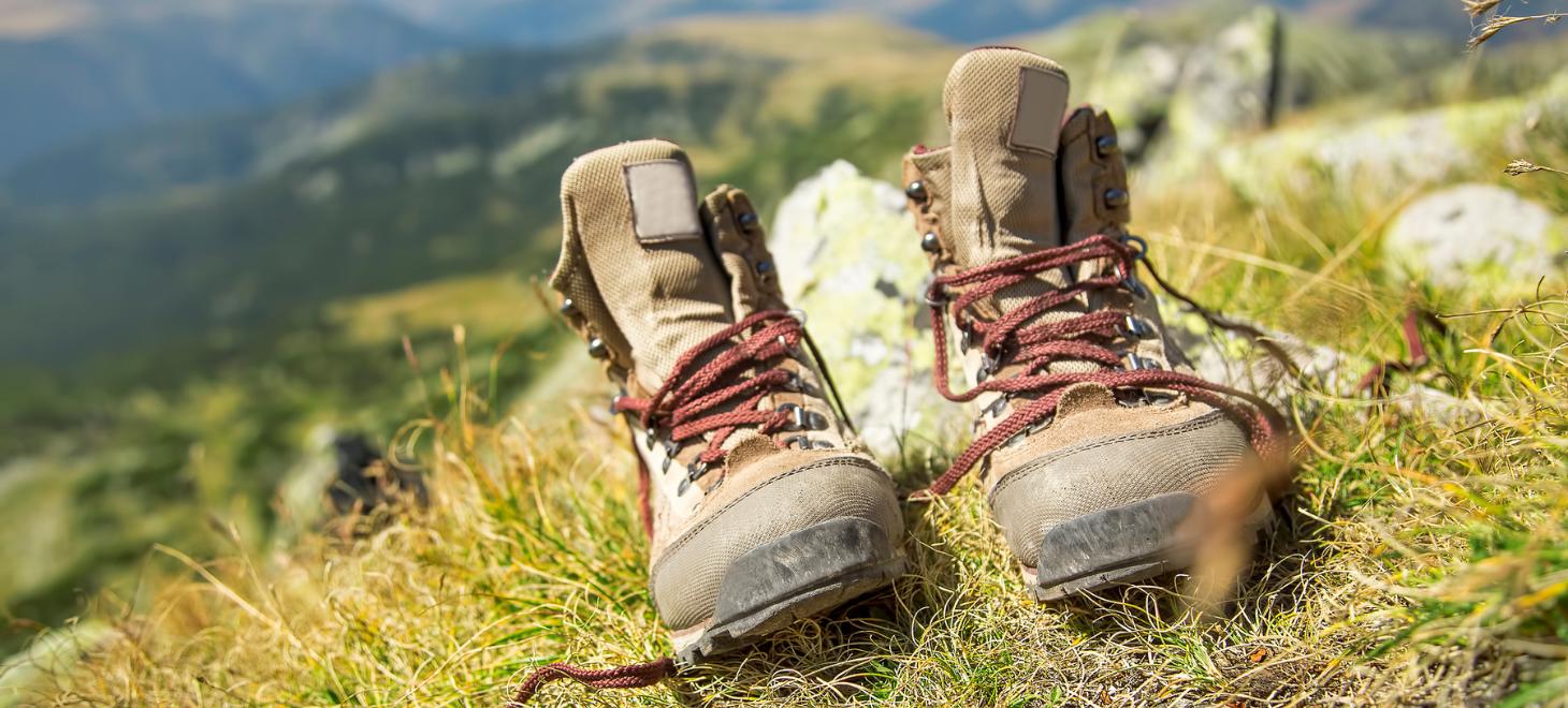 Hiking boots on a mountain trail