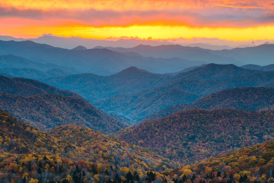 fall foliage on the mountains at sunset near DC