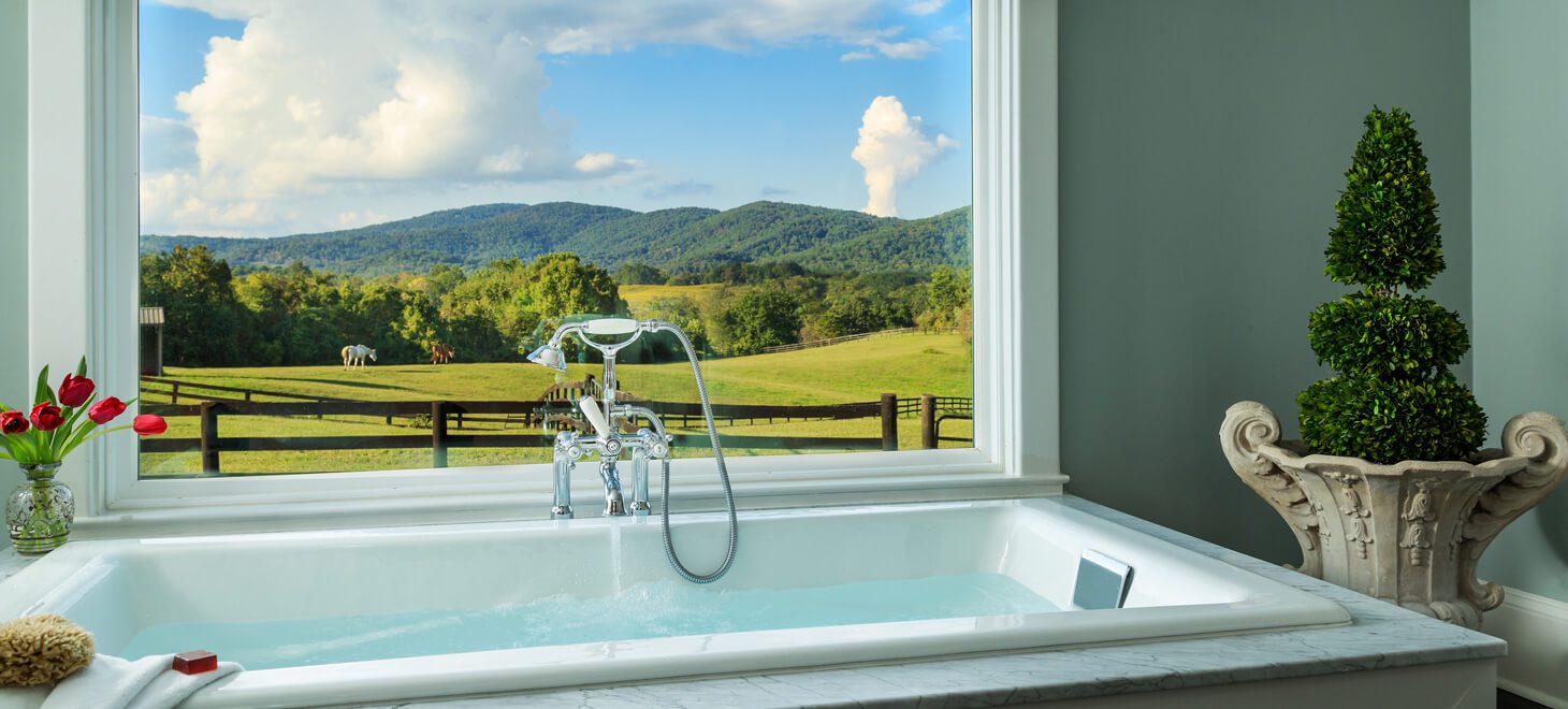 Luxury bath with a view in one of the guest rooms at our Shenandoah Valley B&B