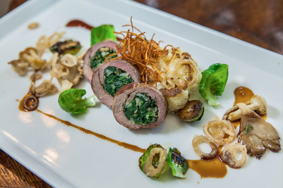 Gourmet rolled beef with mushrooms and onions at Houndstooth Restaurant
