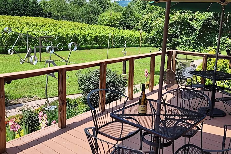 Patio by a vineyard at Gadino Winery