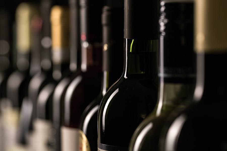 Wine bottles in a row