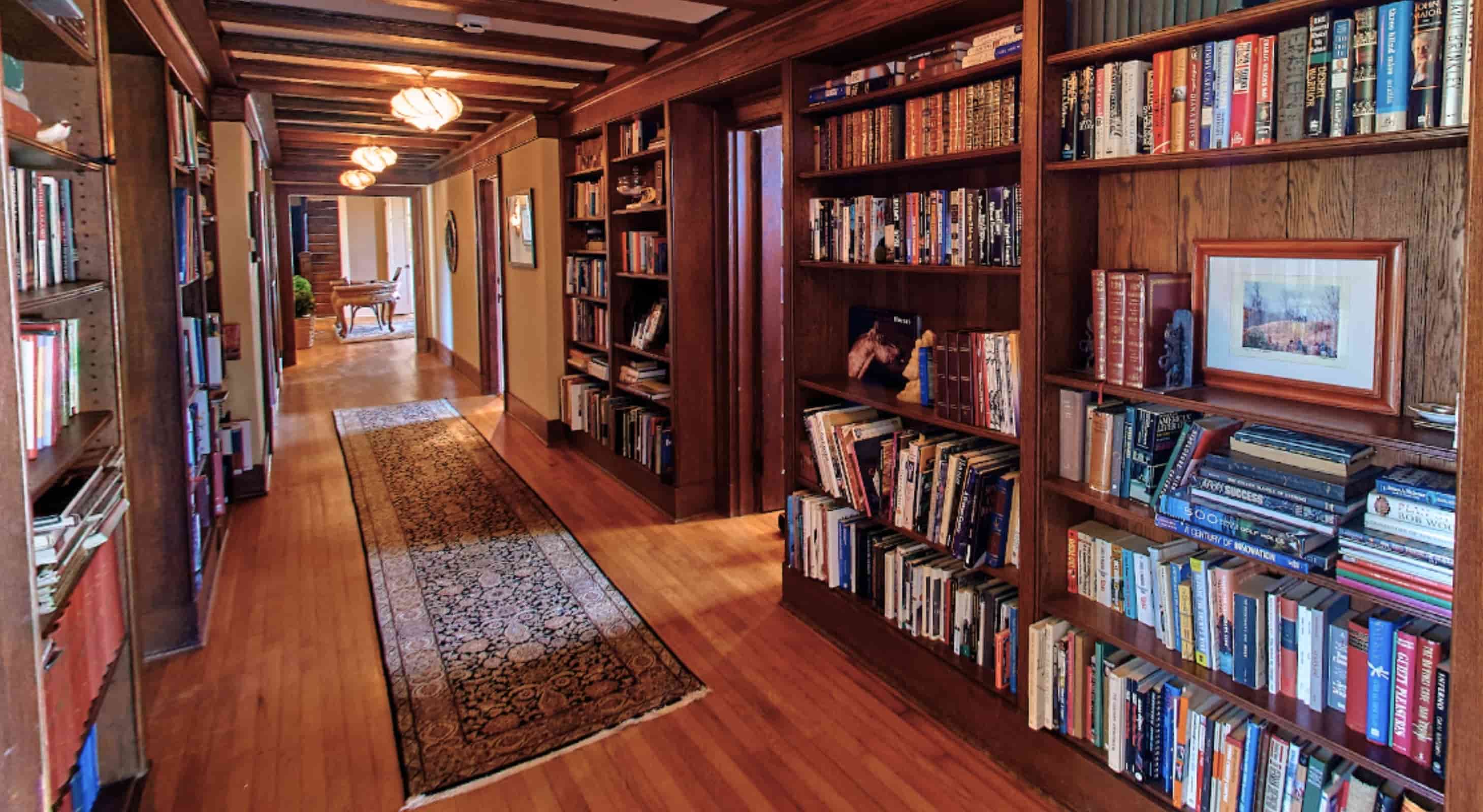 Library adjacent to a corporate meeting room.