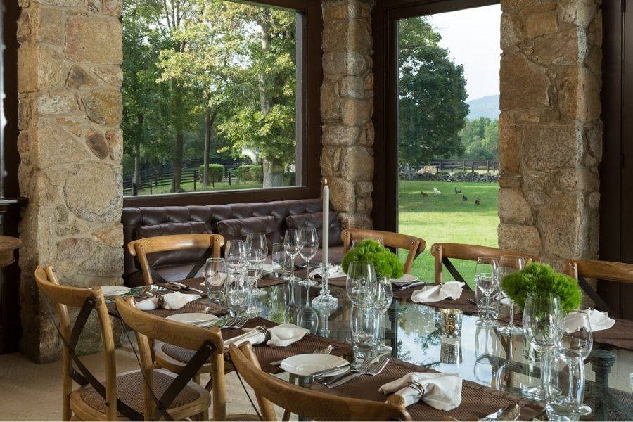 Private holiday dining at Houndstooth Restaurant with scenic Shenandoah Valley views