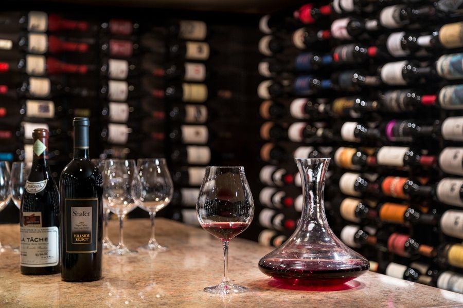 Wine storage featuring locally sourced Virginia wines at Houndstooth Restaurant